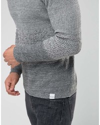 grauer horizontal gestreifter Pullover mit einem Rundhalsausschnitt von ONLY & SONS