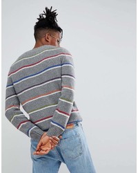 grauer horizontal gestreifter Pullover mit einem Rundhalsausschnitt von Asos