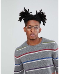 grauer horizontal gestreifter Pullover mit einem Rundhalsausschnitt von Asos