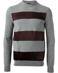 grauer horizontal gestreifter Pullover mit einem Rundhalsausschnitt von Lanvin