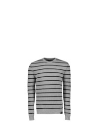 grauer horizontal gestreifter Pullover mit einem Rundhalsausschnitt von LERROS