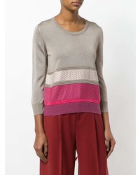 grauer horizontal gestreifter Pullover mit einem Rundhalsausschnitt von Agnona