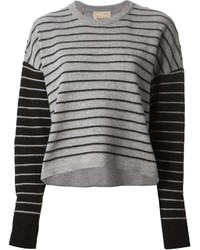 grauer horizontal gestreifter Pullover mit einem Rundhalsausschnitt von Nude