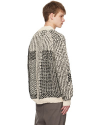 grauer horizontal gestreifter Pullover mit einem Rundhalsausschnitt von Jan Jan Van Essche
