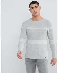 grauer horizontal gestreifter Pullover mit einem Rundhalsausschnitt von ONLY & SONS