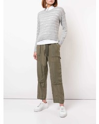 grauer horizontal gestreifter Pullover mit einem Rundhalsausschnitt von Rag & Bone