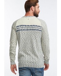 grauer horizontal gestreifter Pullover mit einem Rundhalsausschnitt von Petrol Industries