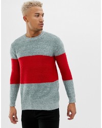 grauer horizontal gestreifter Pullover mit einem Rundhalsausschnitt von Pull&Bear