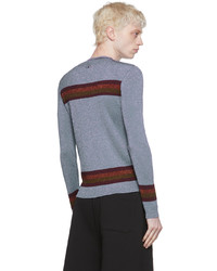 grauer horizontal gestreifter Pullover mit einem Rundhalsausschnitt von Valentino