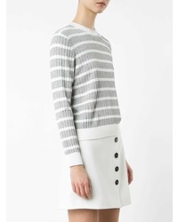 grauer horizontal gestreifter Pullover mit einem Rundhalsausschnitt von Misha Nonoo