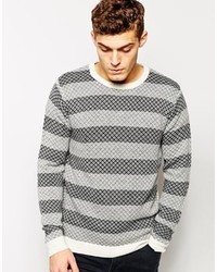 grauer horizontal gestreifter Pullover mit einem Rundhalsausschnitt von Solid