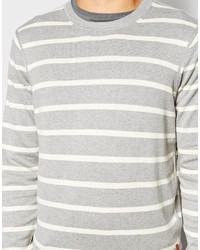 grauer horizontal gestreifter Pullover mit einem Rundhalsausschnitt von Ben Sherman