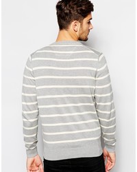 grauer horizontal gestreifter Pullover mit einem Rundhalsausschnitt von Ben Sherman