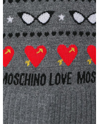 grauer horizontal gestreifter Pullover mit einem Rundhalsausschnitt von Love Moschino