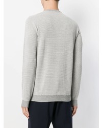 grauer horizontal gestreifter Pullover mit einem Rundhalsausschnitt von Zanone