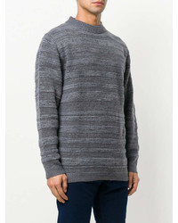 grauer horizontal gestreifter Pullover mit einem Rundhalsausschnitt von The Elder Statesman