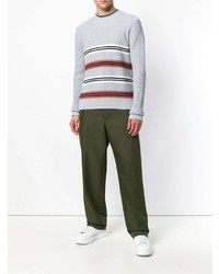 grauer horizontal gestreifter Pullover mit einem Rundhalsausschnitt von Marni