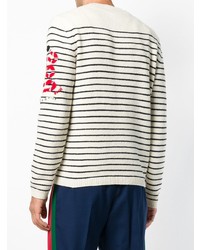 grauer horizontal gestreifter Pullover mit einem Rundhalsausschnitt von Gucci