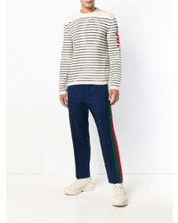 grauer horizontal gestreifter Pullover mit einem Rundhalsausschnitt von Gucci