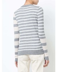 grauer horizontal gestreifter Pullover mit einem Rundhalsausschnitt von Derek Lam 10 Crosby