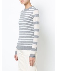 grauer horizontal gestreifter Pullover mit einem Rundhalsausschnitt von Derek Lam 10 Crosby