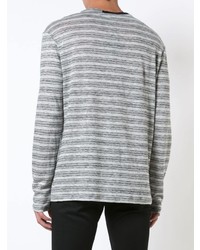 grauer horizontal gestreifter Pullover mit einem Rundhalsausschnitt von T by Alexander Wang
