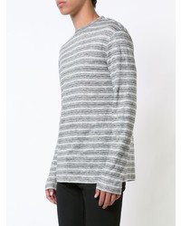grauer horizontal gestreifter Pullover mit einem Rundhalsausschnitt von T by Alexander Wang