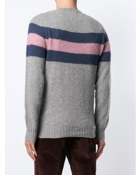 grauer horizontal gestreifter Pullover mit einem Rundhalsausschnitt von Howlin'