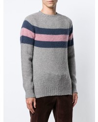 grauer horizontal gestreifter Pullover mit einem Rundhalsausschnitt von Howlin'