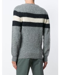 grauer horizontal gestreifter Pullover mit einem Rundhalsausschnitt von Howlin'