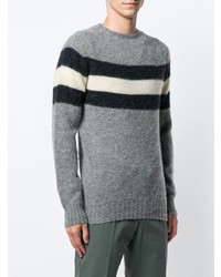 grauer horizontal gestreifter Pullover mit einem Rundhalsausschnitt von Howlin'