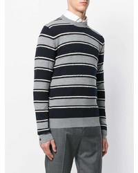 grauer horizontal gestreifter Pullover mit einem Rundhalsausschnitt von Salvatore Ferragamo