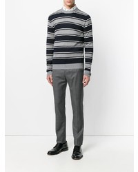 grauer horizontal gestreifter Pullover mit einem Rundhalsausschnitt von Salvatore Ferragamo