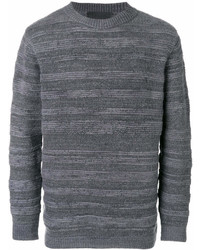 grauer horizontal gestreifter Pullover mit einem Rundhalsausschnitt von The Elder Statesman