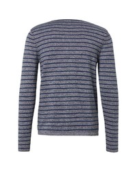 grauer horizontal gestreifter Pullover mit einem Rundhalsausschnitt von Tom Tailor