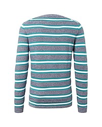 grauer horizontal gestreifter Pullover mit einem Rundhalsausschnitt von Tom Tailor Denim