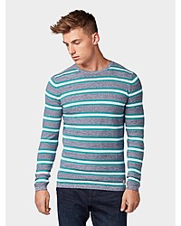 grauer horizontal gestreifter Pullover mit einem Rundhalsausschnitt von Tom Tailor Denim