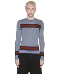 grauer horizontal gestreifter Pullover mit einem Rundhalsausschnitt von Valentino