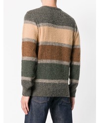 grauer horizontal gestreifter Pullover mit einem Rundhalsausschnitt von Howlin'