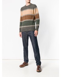 grauer horizontal gestreifter Pullover mit einem Rundhalsausschnitt von Howlin'