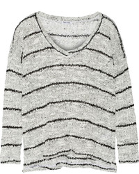 grauer horizontal gestreifter Pullover mit einem V-Ausschnitt von Splendid