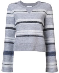 grauer horizontal gestreifter Wollpullover von Derek Lam 10 Crosby