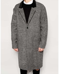grauer Mantel mit Fischgrätenmuster von Reclaimed Vintage