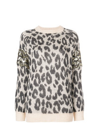 grauer Oversize Pullover mit Leopardenmuster von Aniye By