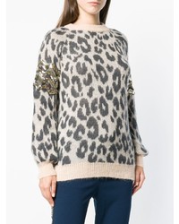 grauer Oversize Pullover mit Leopardenmuster von Aniye By