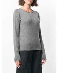 grauer Pullover mit einem Rundhalsausschnitt aus Netzstoff von Roberto Collina