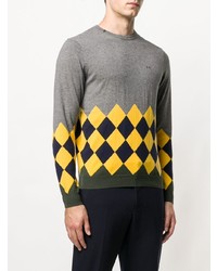 grauer Pullover mit einem Rundhalsausschnitt mit Argyle-Muster von Sun 68