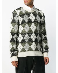grauer Pullover mit einem Rundhalsausschnitt mit Argyle-Muster von JW Anderson