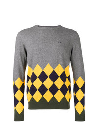 grauer Pullover mit einem Rundhalsausschnitt mit Argyle-Muster von Sun 68