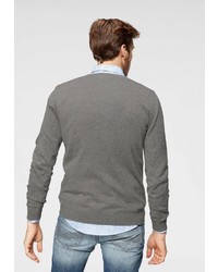 grauer Pullover mit einem Rundhalsausschnitt mit Argyle-Muster von Tom Tailor
